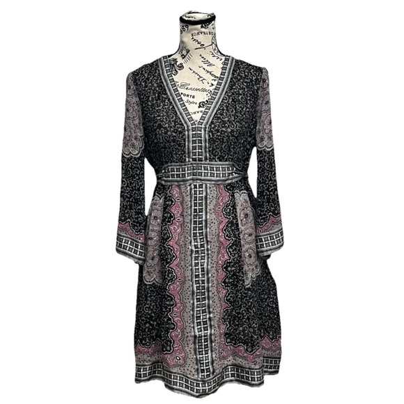 INC, Women's Paisley Silk Kimono Mini Dress Patchwork Boho Hippie Sheer Beach 10 - Picture 1 of 8